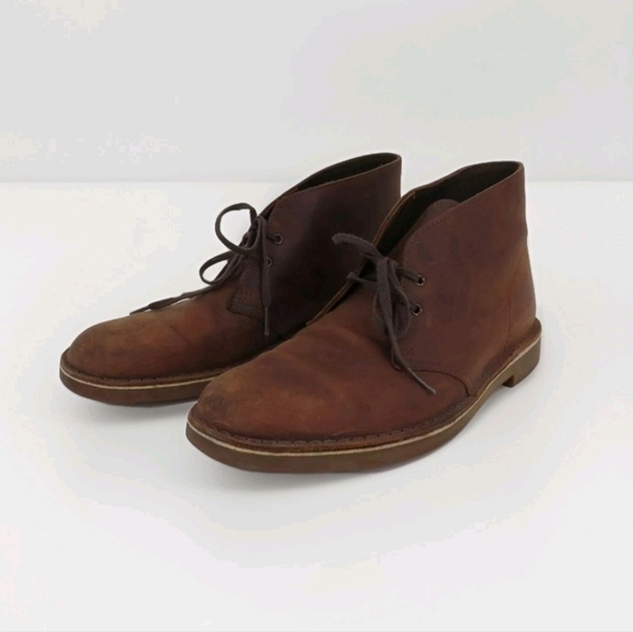 Clarks Mens Size 10M Bushacre Chukka Chestnut Brown Leather Classic Boots - Picture 1 of 15